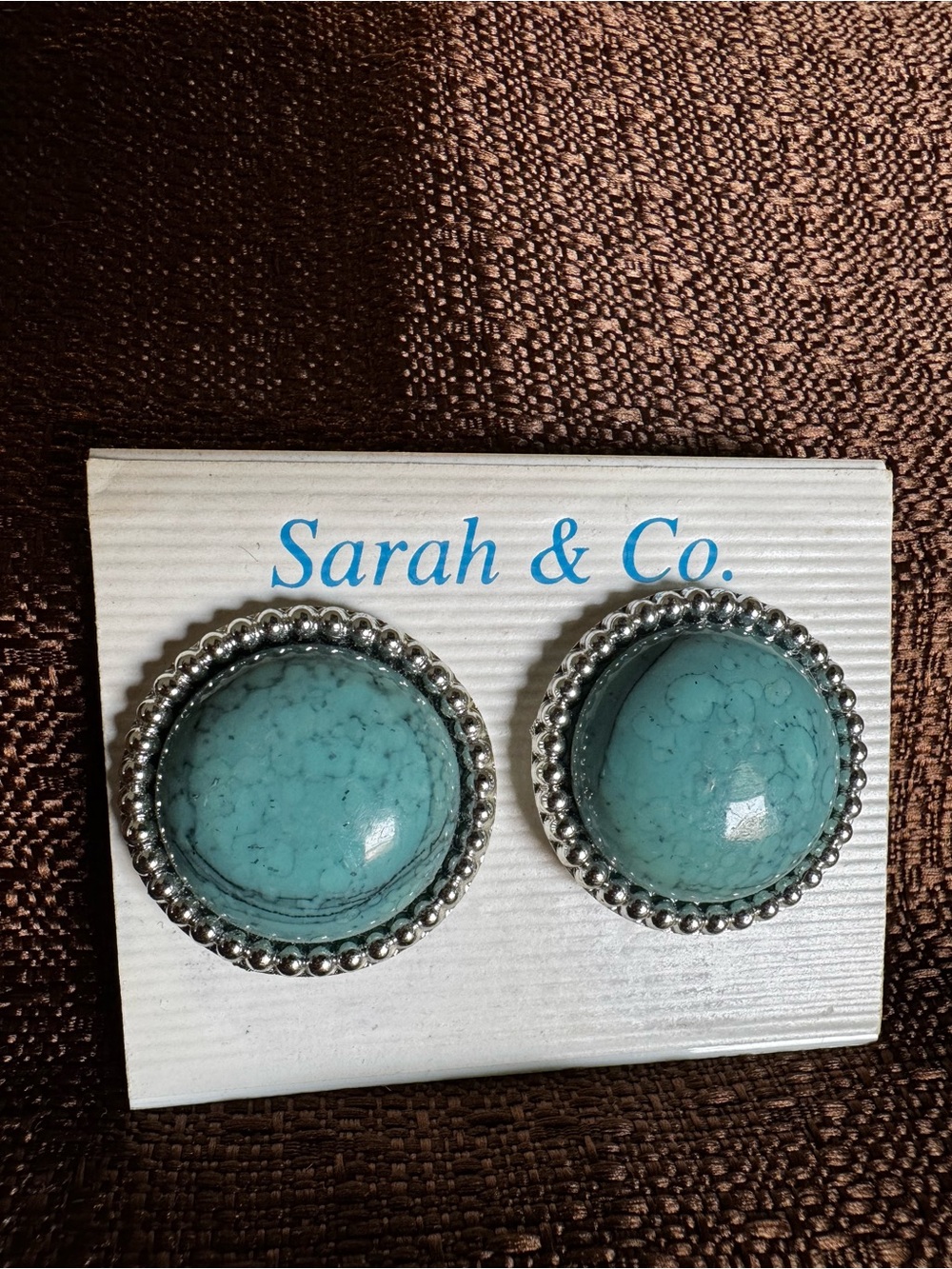 Vintage Sarah & Co. Faux Turquoise Silver Tone Clip-On Earrings